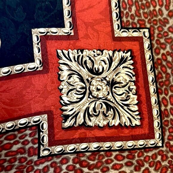 Ellen Tracy Linda Allard Silk Jacquard Cheetah Scarf Black Red Beige Vintage - Picture 6 of 12